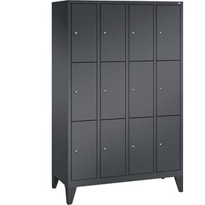 C+P CLASSIC Fächerschrank mit Füßen, 4 Abteile, je 3 Fächer, Abteilbreite 300 mm, schwarzgrau