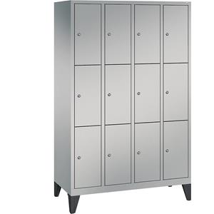 C+P CLASSIC Fächerschrank mit Füßen, 4 Abteile, je 3 Fächer, Abteilbreite 300 mm, weißaluminium