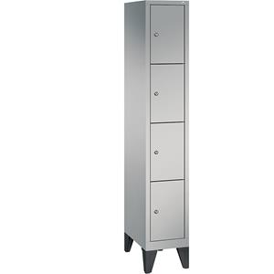 C+P CLASSIC Fächerschrank mit Füßen, 1 Abteil, 4 Fächer, Abteilbreite 300 mm, weißaluminium