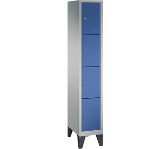 C+P CLASSIC Fächerschrank mit Füßen, 1 Abteil, 4 Fächer, Abteilbreite 300 mm, weißaluminium / enzianblau