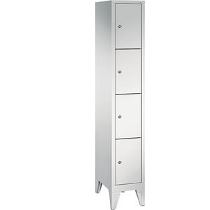 C+P CLASSIC Fächerschrank mit Füßen, 1 Abteil, 4 Fächer, Abteilbreite 300 mm, lichtgrau