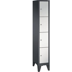 C+P CLASSIC Fächerschrank mit Füßen, 1 Abteil, 4 Fächer, Abteilbreite 300 mm, schwarzgrau / lichtgrau