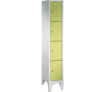 C+P CLASSIC Fächerschrank mit Füßen, 1 Abteil, 4 Fächer, Abteilbreite 300 mm, lichtgrau / viridingrün