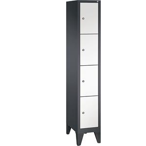 C+P CLASSIC Fächerschrank mit Füßen, 1 Abteil, 4 Fächer, Abteilbreite 300 mm, schwarzgrau / verkehrsweiß