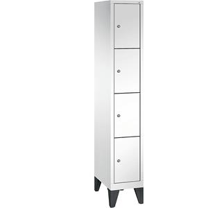 C+P CLASSIC Fächerschrank mit Füßen, 1 Abteil, 4 Fächer, Abteilbreite 300 mm, verkehrsweiß