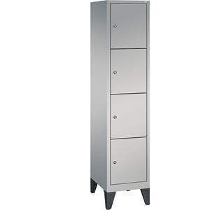 C+P Vakkenkast CLASSIC met poten, 1 afdeling, 4 vakken, afdelingsbreedte 400 mm, blank aluminiumkleurig