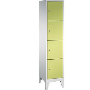 C+P CLASSIC Fächerschrank mit Füßen, 1 Abteil, 4 Fächer, Abteilbreite 400 mm, lichtgrau / viridingrün