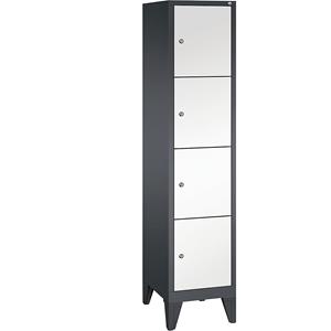 C+P CLASSIC Fächerschrank mit Füßen, 1 Abteil, 4 Fächer, Abteilbreite 400 mm, schwarzgrau / verkehrsweiß