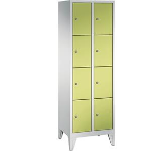 C+P CLASSIC Fächerschrank mit Füßen, 2 Abteile, je 4 Fächer, Abteilbreite 300 mm, lichtgrau / viridingrün