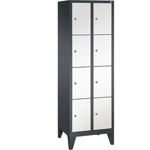 C+P CLASSIC Fächerschrank mit Füßen, 2 Abteile, je 4 Fächer, Abteilbreite 300 mm, schwarzgrau / verkehrsweiß