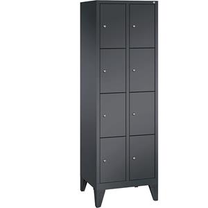 C+P CLASSIC Fächerschrank mit Füßen, 2 Abteile, je 4 Fächer, Abteilbreite 300 mm, schwarzgrau