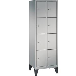 C+P CLASSIC Fächerschrank mit Füßen, 2 Abteile, je 4 Fächer, Abteilbreite 300 mm, weißaluminium