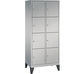 C+P CLASSIC Fächerschrank mit Füßen, 2 Abteile, je 4 Fächer, Abteilbreite 400 mm, weißaluminium