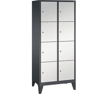 C+P CLASSIC Fächerschrank mit Füßen, 2 Abteile, je 4 Fächer, Abteilbreite 400 mm, schwarzgrau / lichtgrau
