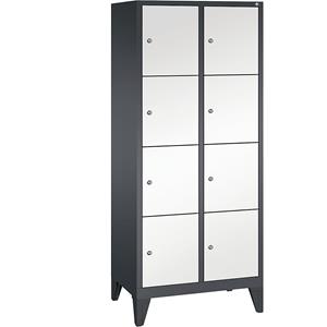 C+P CLASSIC Fächerschrank mit Füßen, 2 Abteile, je 4 Fächer, Abteilbreite 400 mm, schwarzgrau / verkehrsweiß