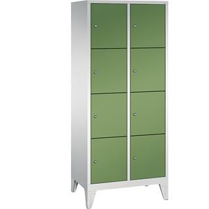 C+P CLASSIC Fächerschrank mit Füßen, 2 Abteile, je 4 Fächer, Abteilbreite 400 mm, lichtgrau / resedagrün