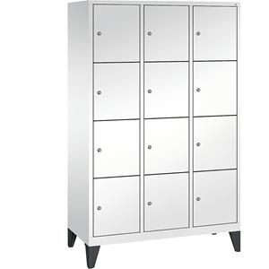 C+P CLASSIC Fächerschrank mit Füßen, 3 Abteile, je 4 Fächer, Abteilbreite 400 mm, verkehrsweiß