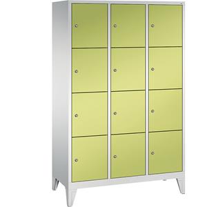 C+P CLASSIC Fächerschrank mit Füßen, 3 Abteile, je 4 Fächer, Abteilbreite 400 mm, lichtgrau / viridingrün