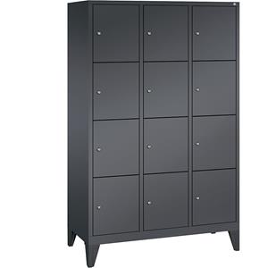 C+P CLASSIC Fächerschrank mit Füßen, 3 Abteile, je 4 Fächer, Abteilbreite 400 mm, schwarzgrau