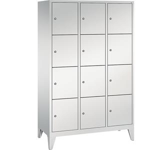 C+P CLASSIC Fächerschrank mit Füßen, 3 Abteile, je 4 Fächer, Abteilbreite 400 mm, lichtgrau