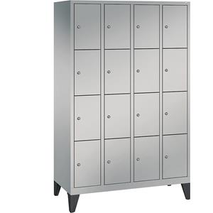 C+P CLASSIC Fächerschrank mit Füßen, 4 Abteile, je 4 Fächer, Abteilbreite 300 mm, weißaluminium
