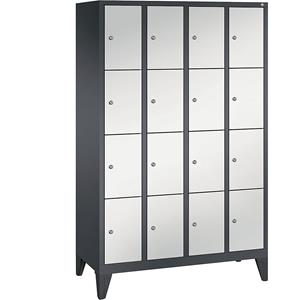 C+P CLASSIC Fächerschrank mit Füßen, 4 Abteile, je 4 Fächer, Abteilbreite 300 mm, schwarzgrau / lichtgrau
