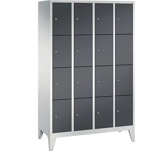 C+P CLASSIC Fächerschrank mit Füßen, 4 Abteile, je 4 Fächer, Abteilbreite 300 mm, lichtgrau / schwarzgrau