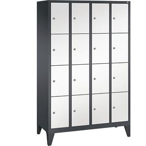 C+P CLASSIC Fächerschrank mit Füßen, 4 Abteile, je 4 Fächer, Abteilbreite 300 mm, schwarzgrau / verkehrsweiß
