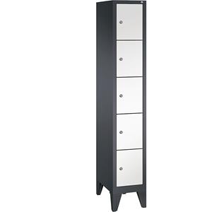 C+P CLASSIC Fächerschrank mit Füßen, 1 Abteil, 5 Fächer, Abteilbreite 300 mm, schwarzgrau / verkehrsweiß