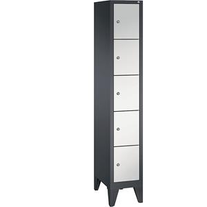 C+P CLASSIC Fächerschrank mit Füßen, 1 Abteil, 5 Fächer, Abteilbreite 300 mm, schwarzgrau / lichtgrau