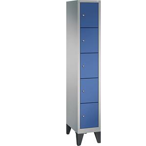 C+P Vakkenkast CLASSIC met poten, 1 afdeling, 5 vakken, afdelingsbreedte 300 mm, blank aluminiumkleurig / gentiaanblauw