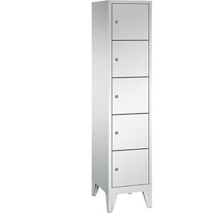C+P CLASSIC Fächerschrank mit Füßen, 1 Abteil, 5 Fächer, Abteilbreite 400 mm, lichtgrau
