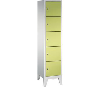 C+P CLASSIC Fächerschrank mit Füßen, 1 Abteil, 5 Fächer, Abteilbreite 400 mm, lichtgrau / viridingrün