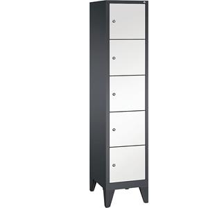 C+P CLASSIC Fächerschrank mit Füßen, 1 Abteil, 5 Fächer, Abteilbreite 400 mm, schwarzgrau / verkehrsweiß