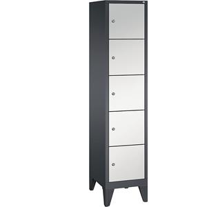 C+P CLASSIC Fächerschrank mit Füßen, 1 Abteil, 5 Fächer, Abteilbreite 400 mm, schwarzgrau / lichtgrau