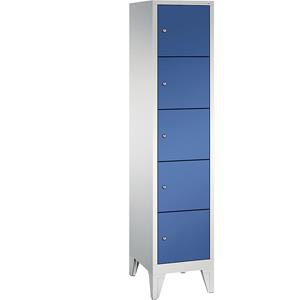 C+P CLASSIC Fächerschrank mit Füßen, 1 Abteil, 5 Fächer, Abteilbreite 400 mm, lichtgrau / enzianblau