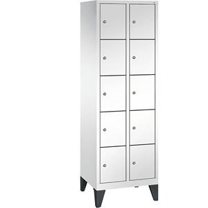 C+P CLASSIC Fächerschrank mit Füßen, 2 Abteile, je 5 Fächer, Abteilbreite 300 mm, verkehrsweiß