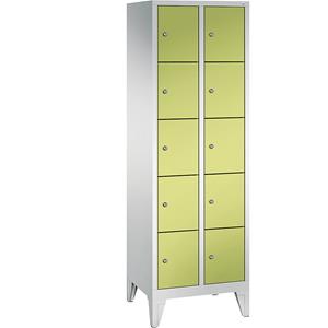 C+P CLASSIC Fächerschrank mit Füßen, 2 Abteile, je 5 Fächer, Abteilbreite 300 mm, lichtgrau / viridingrün