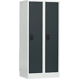 Schoollocker, compartimentbreedte 300 mm, veiligheidscilinderslot, 2 compartimenten, lichtgrijs/antraciet