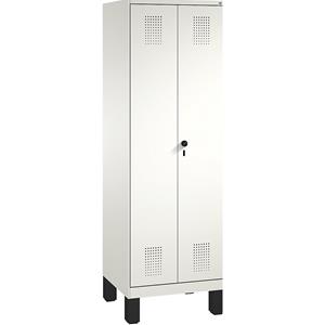 C+P EVOLO Garderobenschrank, zueinander schlagende Türen, 2 Abteile, Abteilbreite 300 mm, mit Füßen, verkehrsweiß / verkehrsweiß