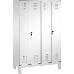 C+P EVOLO Garderobenschrank, zueinander schlagende Türen, 4 Abteile, Abteilbreite 300 mm, mit Füßen, lichtgrau