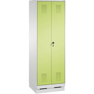 C+P EVOLO Garderobenschrank, zueinander schlagende Türen, 2 Abteile, Abteilbreite 300 mm, mit Sockel, lichtgrau / viridingrün