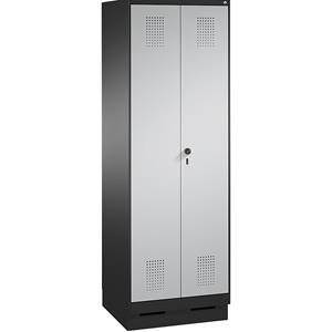 C+P EVOLO Garderobenschrank, zueinander schlagende Türen, 2 Abteile, Abteilbreite 300 mm, mit Sockel, schwarzgrau / weißaluminium