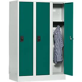 Schoollocker, compartimentbreedte 300 mm, veiligheidscilinderslot, 3 compartimenten, lichtgrijs/opaalgroen