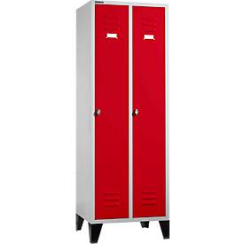 Schäfer Shop Select Materiaallocker met poten, draaigrendelslot, lichtgrijs/robijnrood