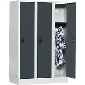 Schoollocker, compartimentbreedte 300 mm, veiligheidscilinderslot, 3 compartimenten, lichtgrijs/antraciet