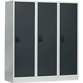 Schoollocker, compartimentbreedte 400 mm, 3 compartimenten, lichtgrijs/antraciet
