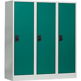 Schoollocker, compartimentbreedte 400 mm, 3 compartimenten, lichtgrijs/opaalgroen
