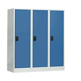 Schoollocker, compartimentbreedte 400 mm, 3 compartimenten, lichtgrijs/briljantblauw