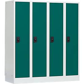 Schoollocker, compartimentbreedte 300 mm, veiligheidscilinderslot, 4 compartimenten, lichtgrijs/opaalgroen